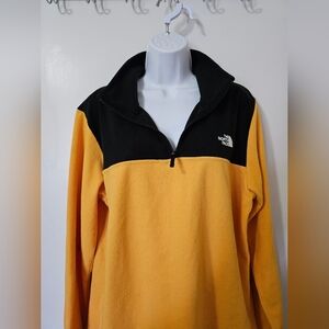 The North Face Quarter Zip Pullover Fleece Sweater Black & Mineral Gold Size Med